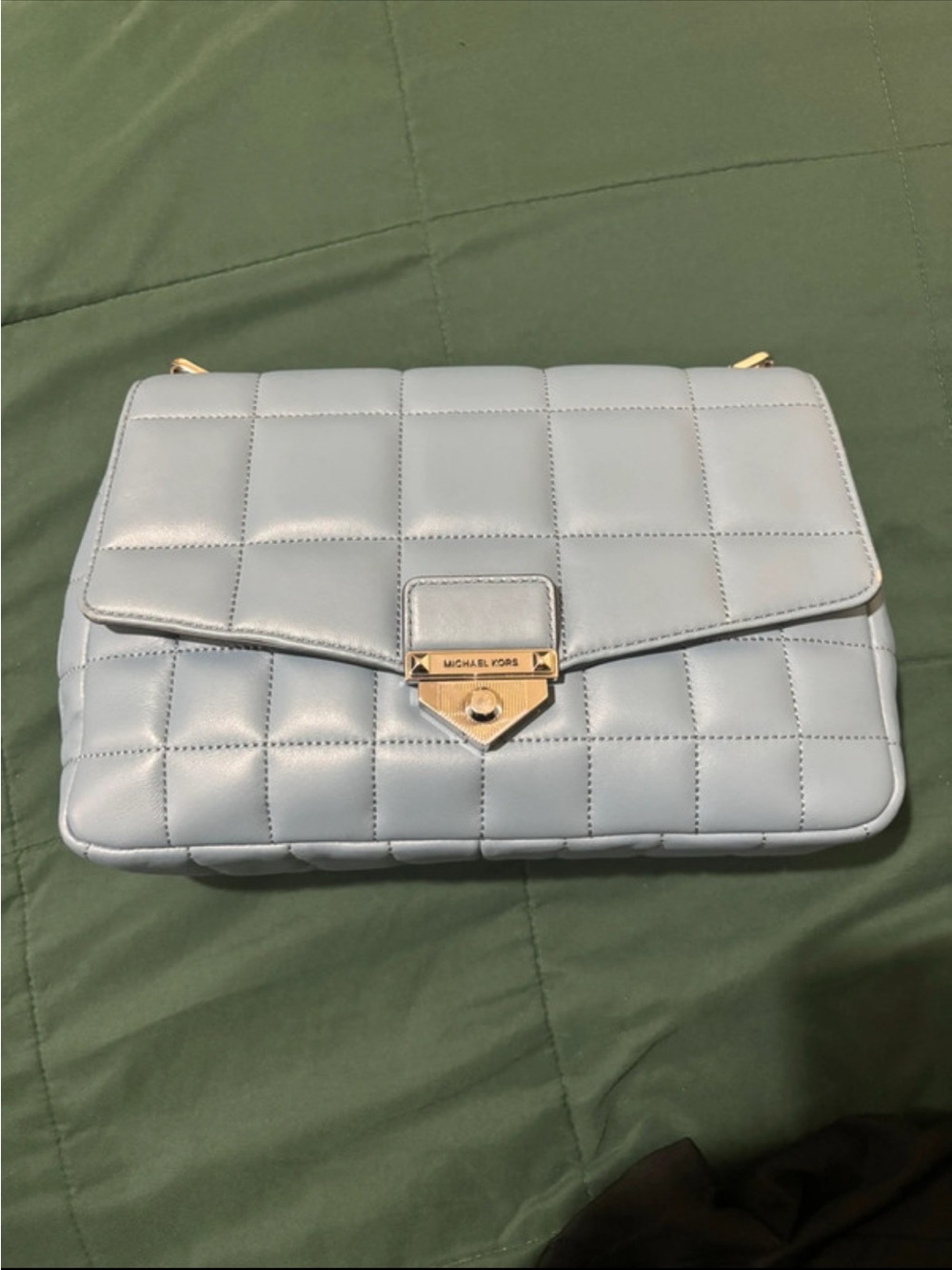 Michael Kors Quilted Crossbody Bag in Pale Blue with Gold Hardware